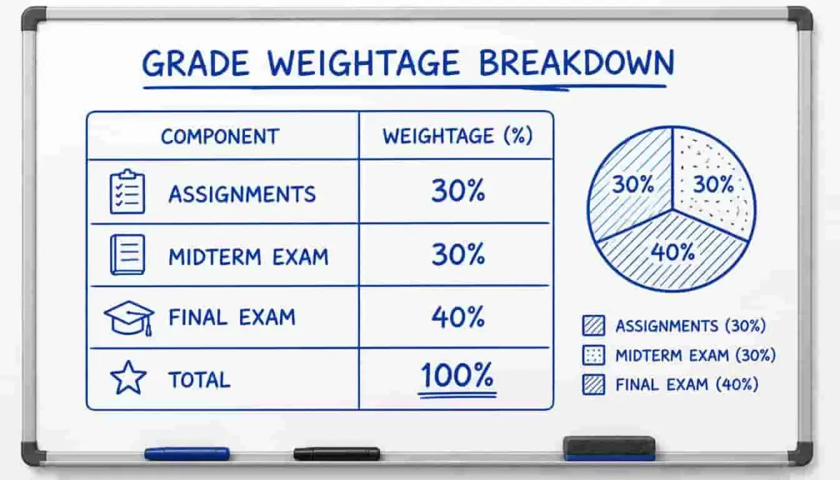 Weighted average method breakdown showing how final grades are calculated by category