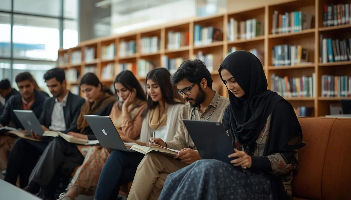 Pakistani university students studying in HEC Pakistan recognized institution library