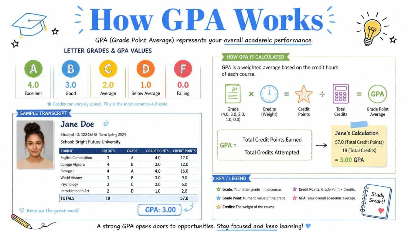 Formula for calculating GPA: total quality points divided by total credit hours attempted