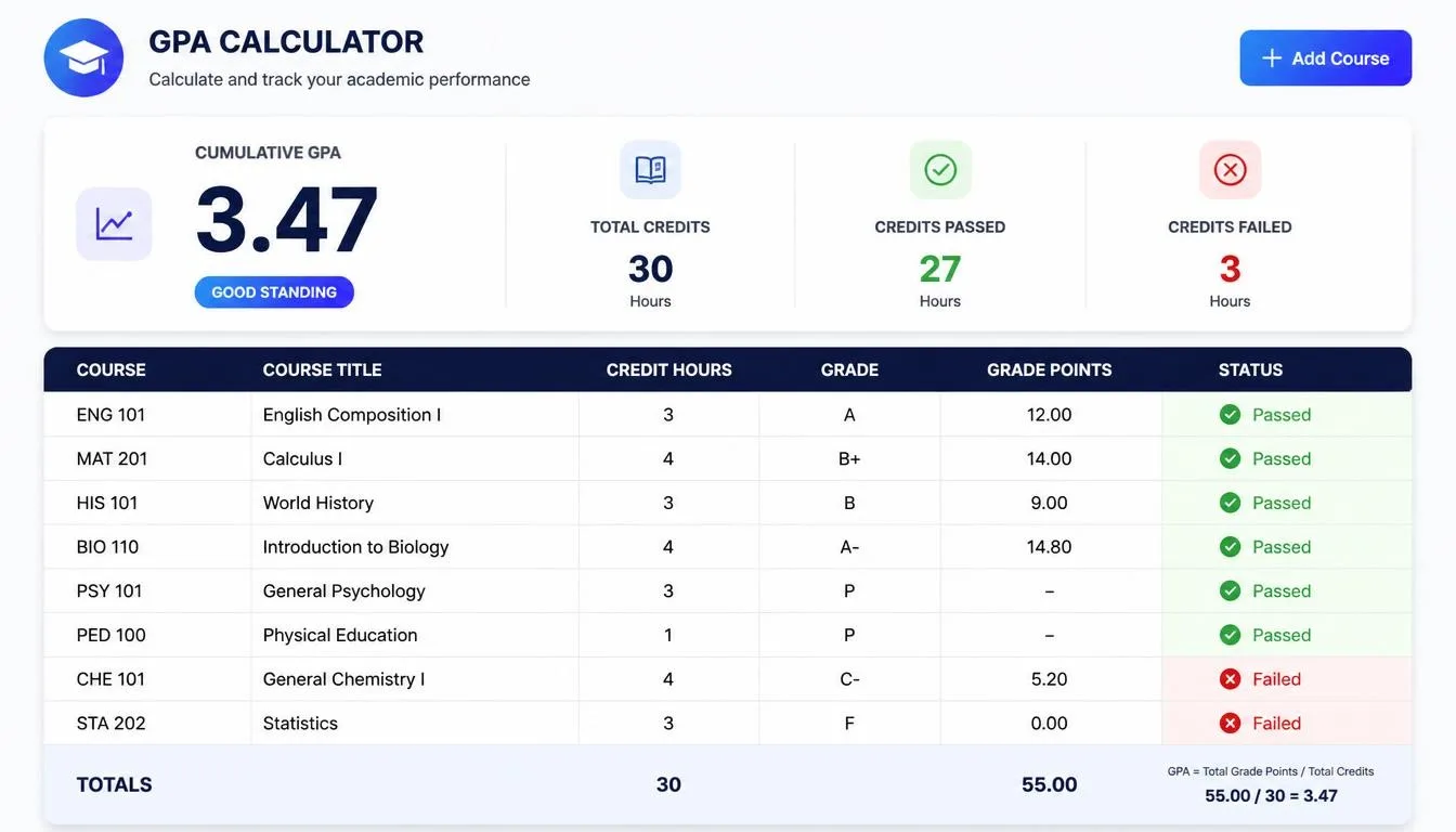 GPA Calculator with Pass/Fail Classes