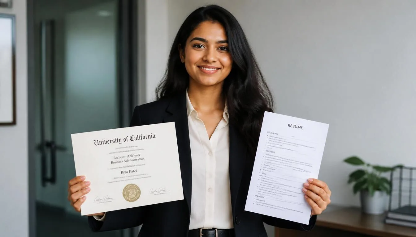 Graduate holding a diploma and resume showing that GPA and real world experience both matter for career success