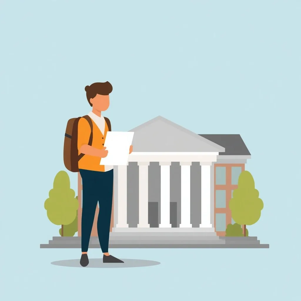 Student holding a GPA transcript in front of a university building