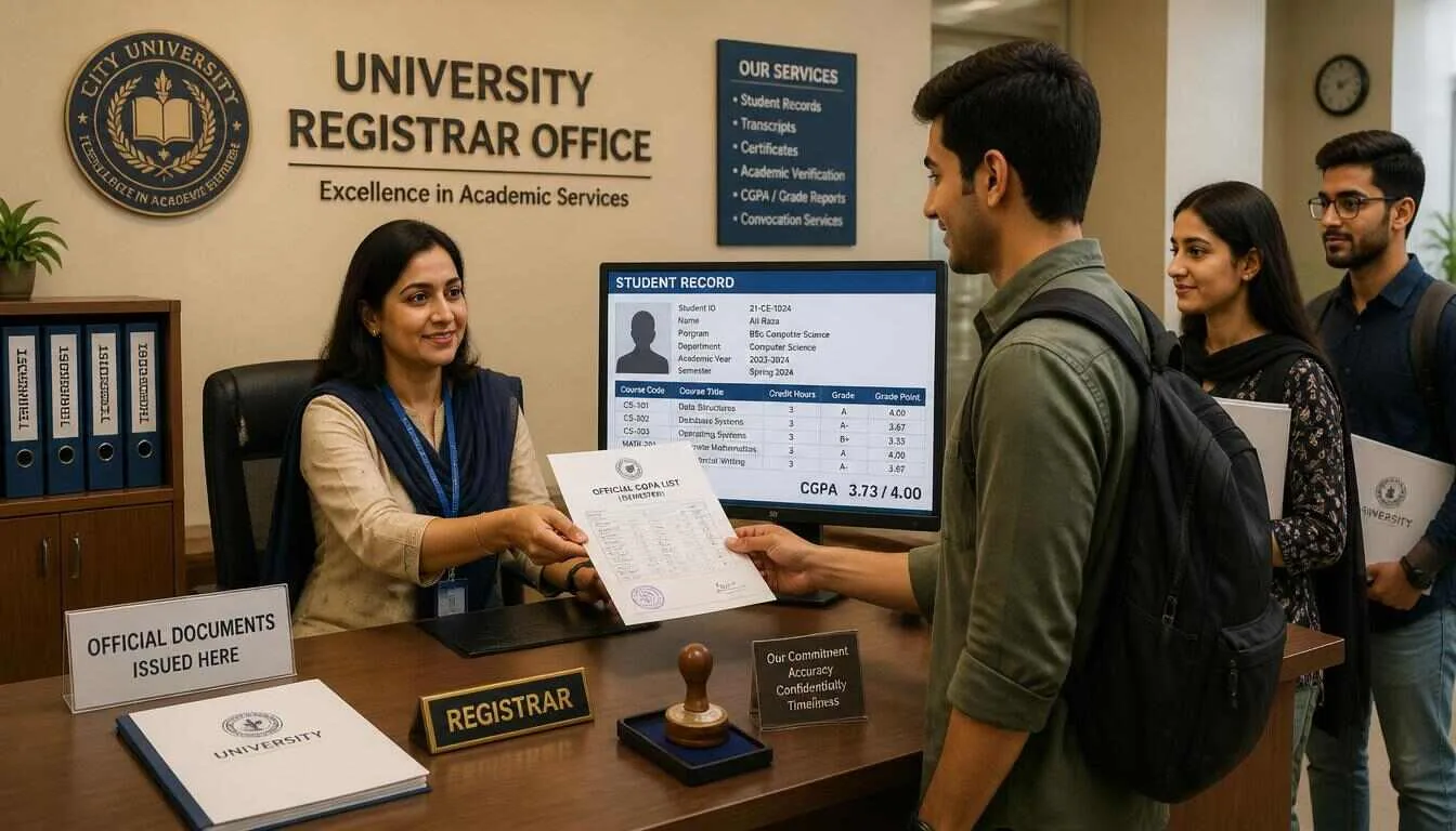 University registrar office providing official CGPA list to students