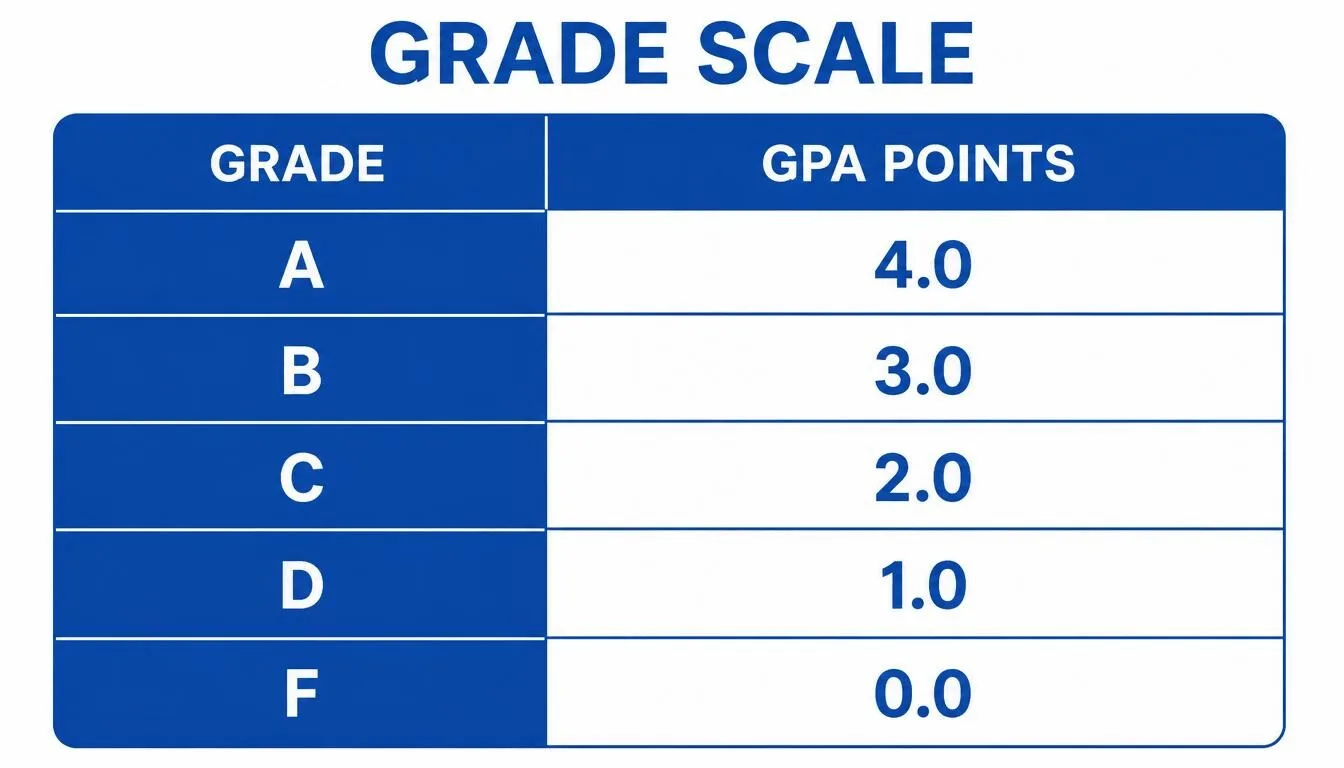 HEC grading scale showing letter grades and GPA points from A to F